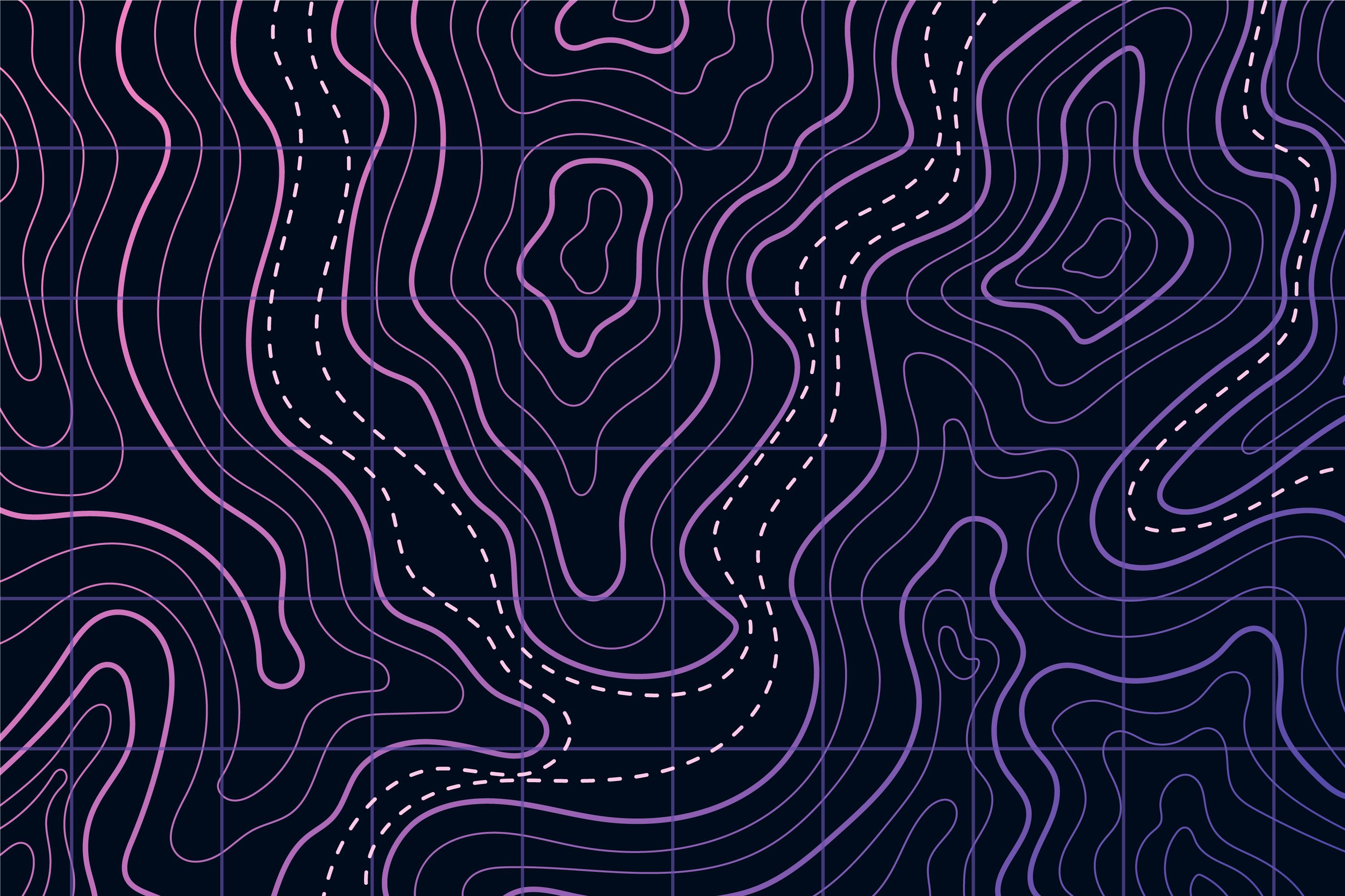 Abstract contour lines over a grid